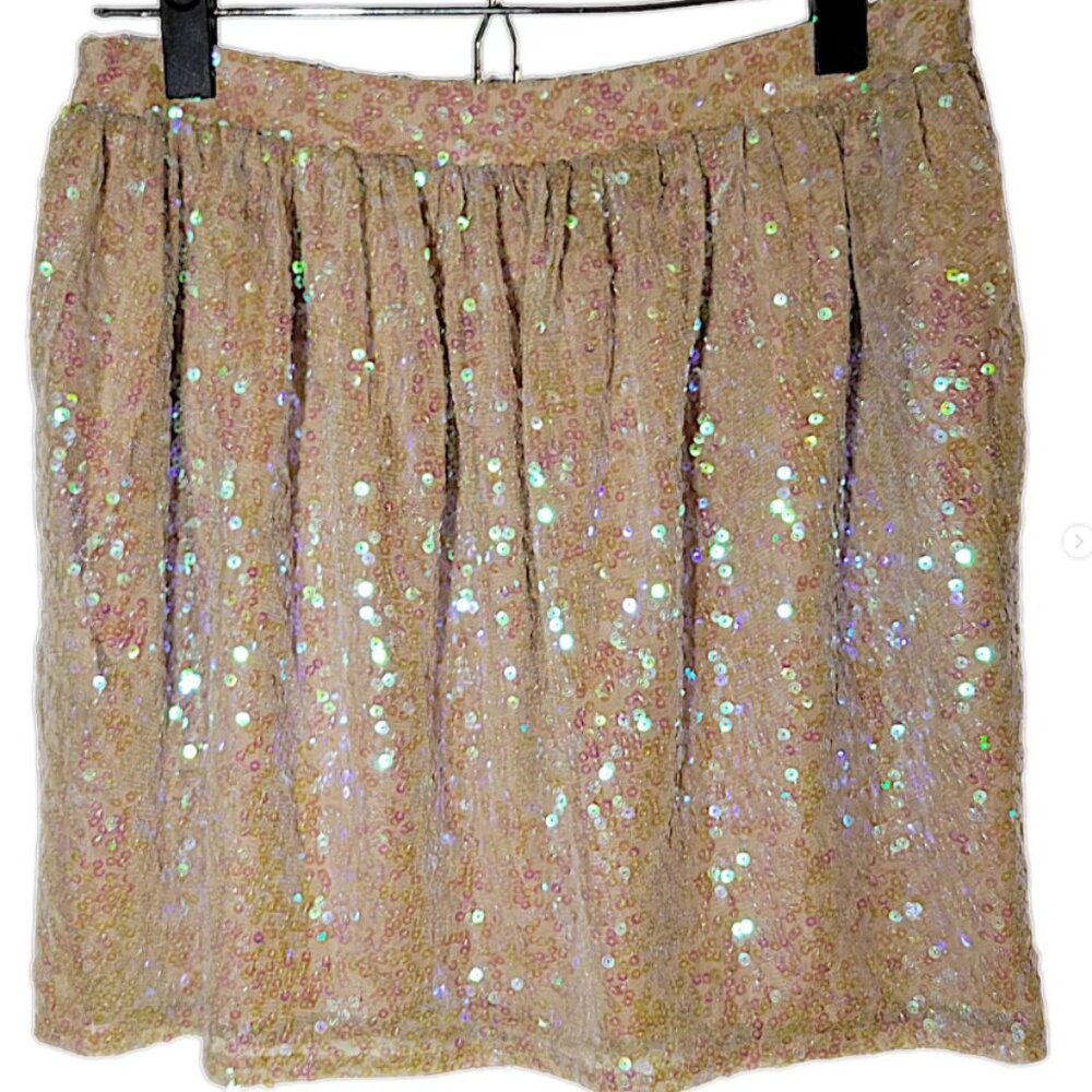 BCBGeneration Size 8 Beige Tan Gold Iridescent Mini Skirt w/ Pockets BRAND NEW